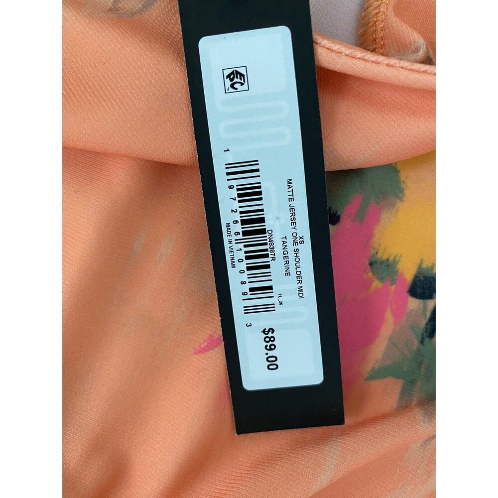 Steve Madden One Shoulder Midi Dress Orange Floral Ruched Size S NWT - Picture 8 of 9